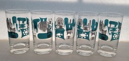 5 Vtg MCM Royal China Atomic Blue Heaven 4 3/4&quot; Tumblers Juice Drinking Glasses - £61.79 GBP