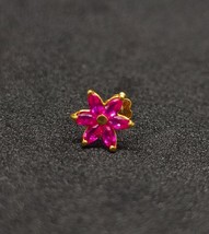 8mm Flower Lab Created Ruby Pin Stud Ring Piercing 14k Solid Yellow Gold - £64.09 GBP