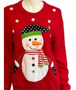 Snowman Christmas Sweater Woman’s Small Retro Threads Red Holiday Parties - $23.84