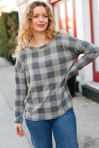 Check It Out Olive Grey Checker Plaid Hacci Pullover - £20.32 GBP