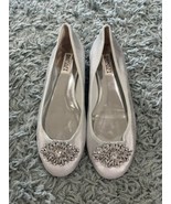 Badgley Mischka Leather Jeweled Ballet Flats US 7 Silver Women's Formal Wedding - £26.36 GBP