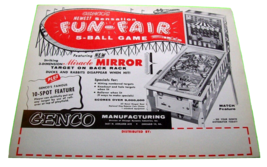 Fun Fair Pinball FLYER 1958 Original UNUSED Amusement Park Fair Carnival Genco - £25.13 GBP