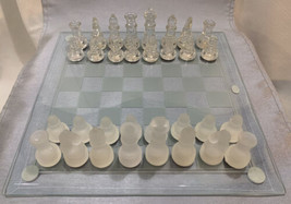 Classic Glass Chess Set, Clear &amp; Opaque Glass, 14” Playing Board - Great Gift - £19.04 GBP