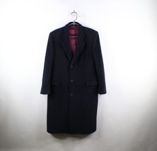 Vintage 90s Streetwear Mens 42R Cashmere Blend Winter Overcoat Jacket Navy Blue - £85.73 GBP