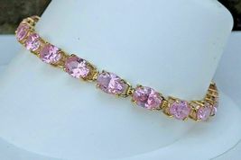 10K Yellow Gold Over Oval Pink Sapphire Tennis Pretty 7.62Ct Bracelet - £143.64 GBP