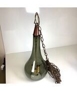 Hanging Teardrop MCM Swag Lamp Light Green Glass Brass Wood Band 22”H WO... - $4,611.78 MXN