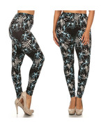 Womens Plus Size Blue Floral Black Buttery Soft Leggings (One Size Plus) - $18.95 CAD
