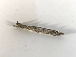 Sparkling Vintage Long Sterling Silver Marcasite Lapel Pin - £47.65 GBP