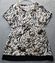 Calvin Klein Tunic Top Womens XL Multicolor Leopard Print Stretch Short Sleeve - $23.09