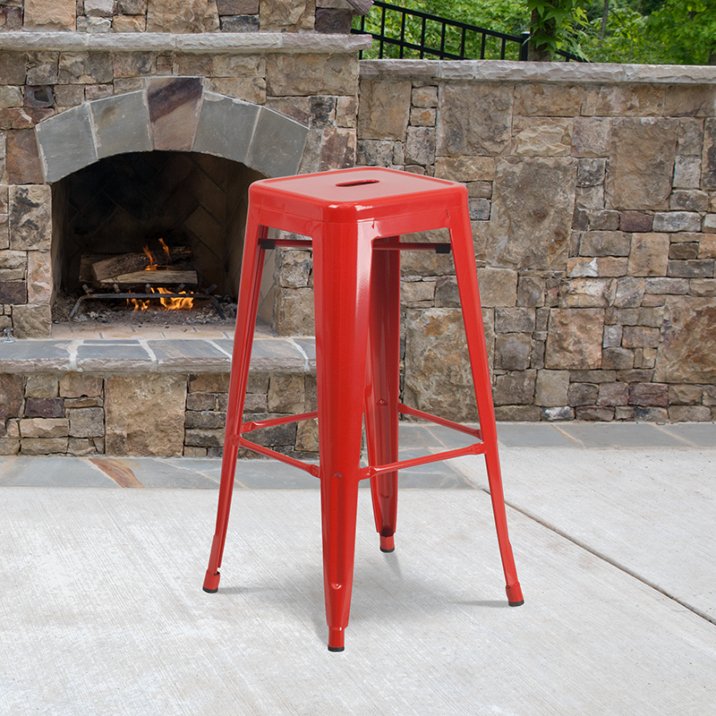 30" Red No Back Metal Stool CH-31320-30-RED-GG