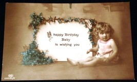 VINTAGE Sepia Postcard RPPC Birthday Child Color 1910s - £2.29 GBP