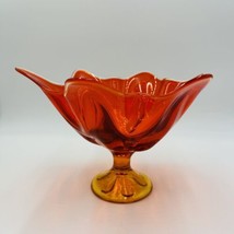 Viking Art Glass MCM Footed Amberina Orange Compote Epic 6 Petals Bowl 7.5”x 11 - £69.85 GBP