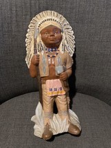 CERAMIC MOLD HAND-PAINTED STATUE NATIVE AMERICAN INDIAN CHIEF 14&quot; ANTIQU... - $64.35