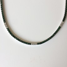 Women&#39;s Tennis Necklace 18k White Gold Natural Round Diamonds, Zambian Emeralds - £7,894.03 GBP