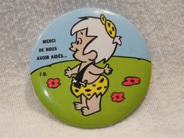 Flintstones 2 1/4&quot; Metal Pin-Back Button Bamm-Bamm Rubble French &quot;Thank ... - $6.95