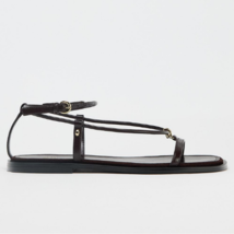 ZARA BNWT 2025. BROWN LEATHER THIN STRAPPY SANDALS. 1611/610/700 - $93.92