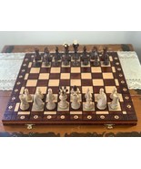 Large Handmade Detailed Travel Wooden Chess Set 19 In Folding Board 3.75... - £74.00 GBP