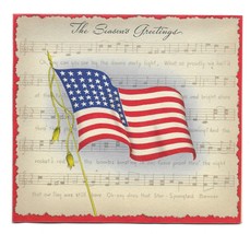 VINTAGE 1940s WWII ERA Christmas Greeting Card Art Deco 48 US FLAG Patri... - $14.84