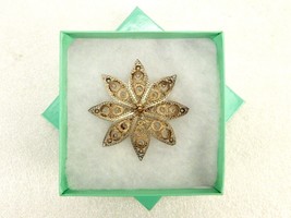 Filigree Flower Sweater Pin, 8 Petals, Silver Tone Metal Frame, JWL-191 - $14.65