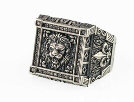 Plata Diamante Placa Hombres Sello Anillo Con Bisel con Diamantes Talla ... - $498.68