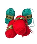 5 Skeins Vtg Hit-Star 100% Polyacryl  RED + TEAL  YARN 115m/50g Color 43... - $19.79