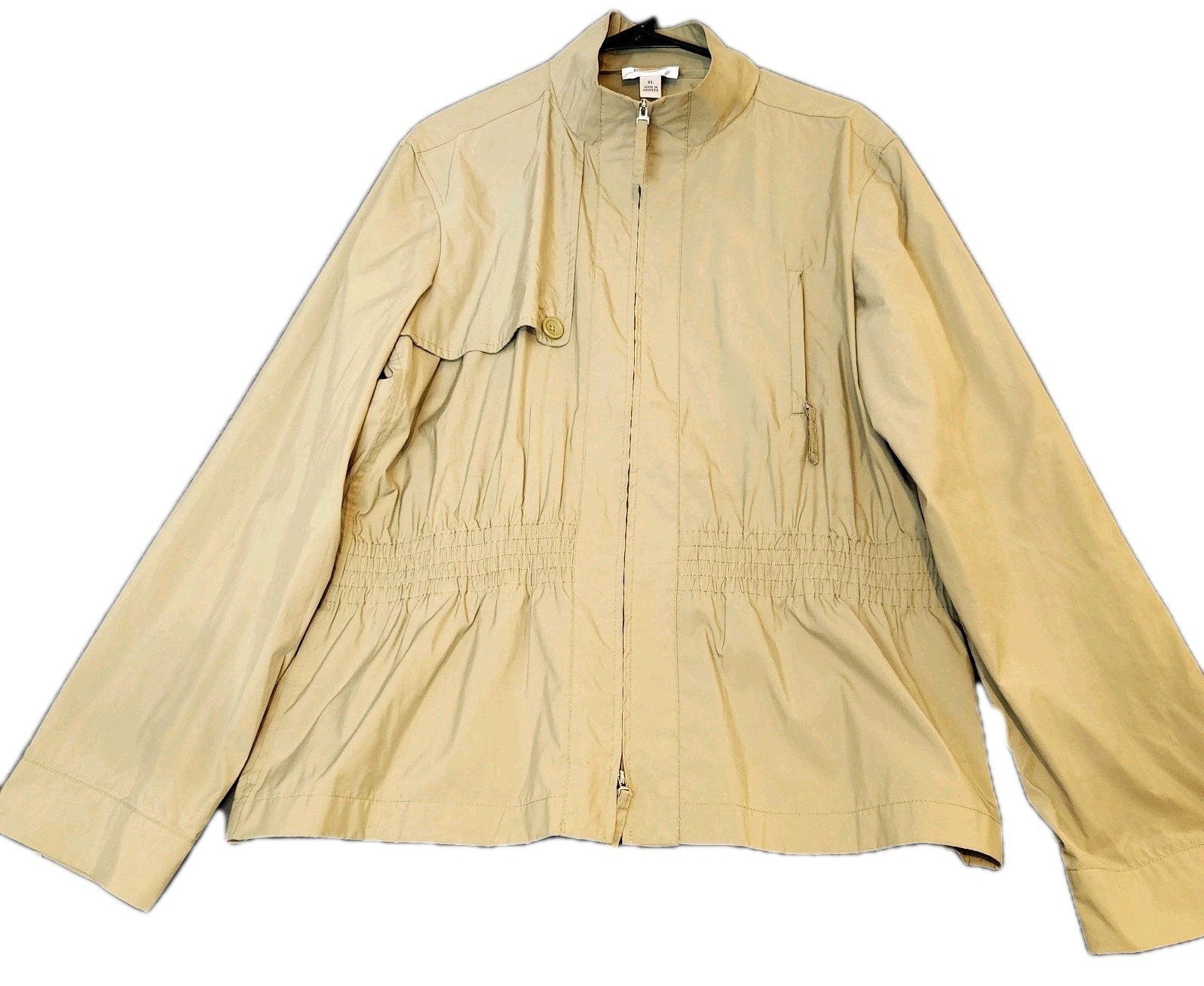 Talbots Khaki Green Lightweight Rain Casual Full Zip Jacket XL Polyester... - $23.71