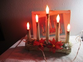 Vintage Christmas Yule Log &amp; Candles Union Products 5 Lights with Box Works! - £31.10 GBP