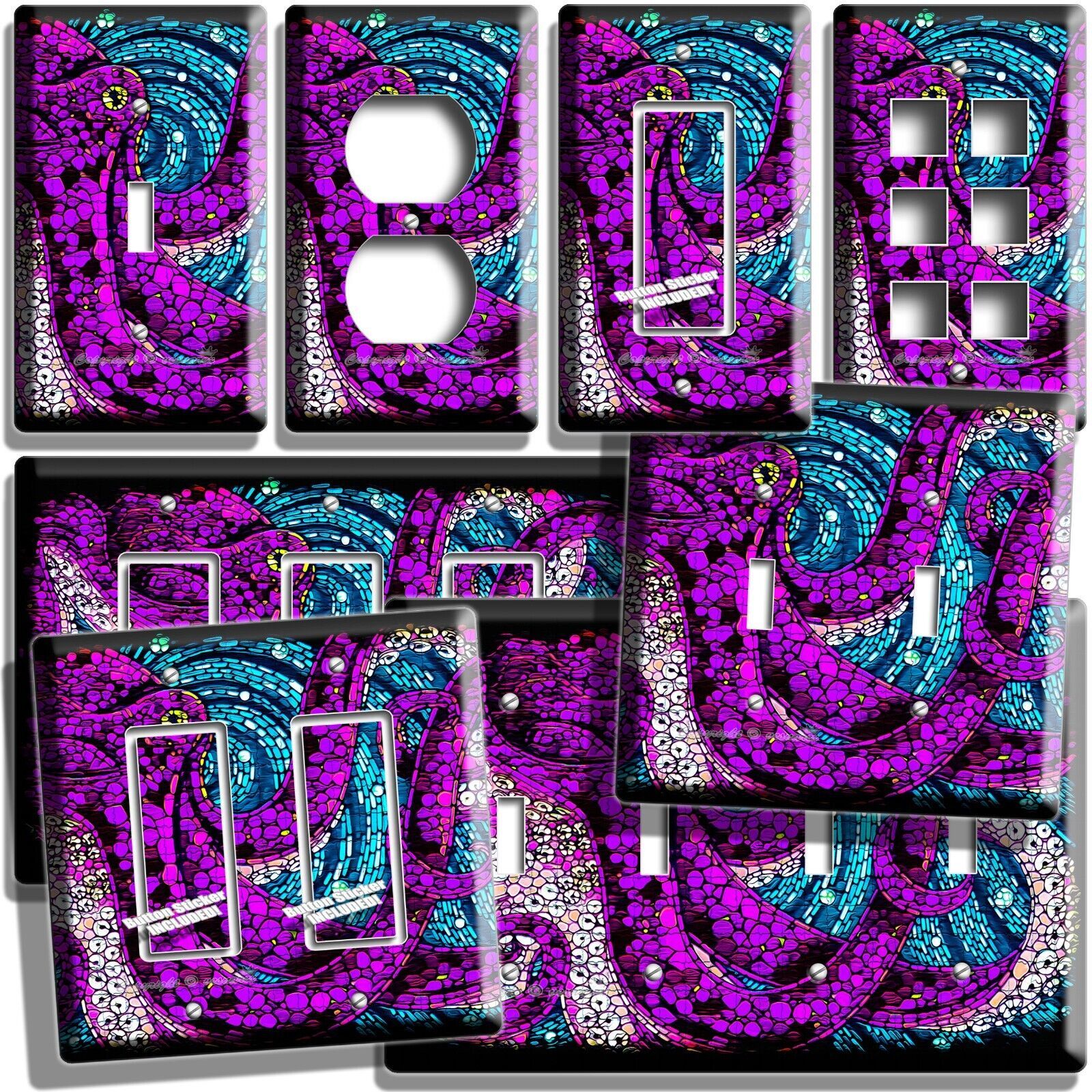 PURPLE OCTOPUS MOSAIC STYLE OCEAN WORLD LIGHT SWITCH OUTLET WALL PLATE SEA DECOR