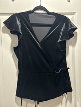 Banana Republic Women&#39;s M Black Velvet Wrap Shirt With Flutter Sleeve, P... - £6.05 GBP