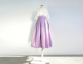 Women Light Purple Satin Midi Skirt Pleated Midi Skirt Outfit Midi Party Skirt  image 4