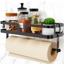 Paper Towel Holder With Shelf, Kitchen Paper Holder Spice Rack Black Paper Towel - $32.99