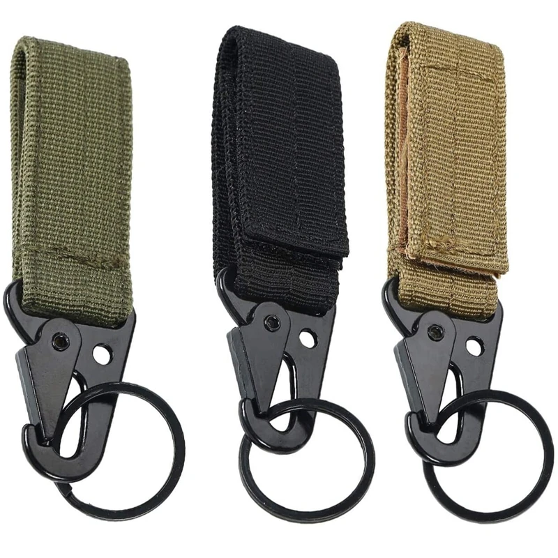 Tactical Gear Clip Carabiner Nylon Hook&amp;Loop Belt Key Holder Black Metal... - £8.22 GBP+