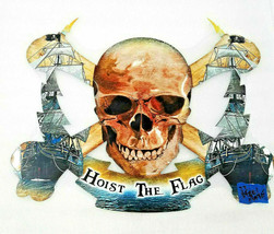 20&quot; pirate ship raising flag Skull naval battle crossbone USA STEEL Metal Sign + - £72.26 GBP