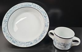 2 Pc Dansk Bistro For Kids Childs Bowl Handled Cup Set Vintage Blue Portugal Lot - £31.39 GBP