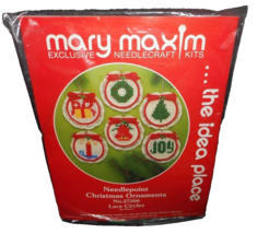 VINTAGE MARY MAXIM MAKES 6 CHRISTMAS TREE ORNAMENTS NEEDLECRAFT STITCH K... - $9.50