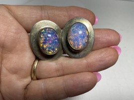 Vintage Fire Opal 925 Sterling Silver Mexico  Earrings Post Back Large - £62.53 GBP