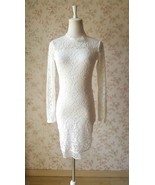 Ivory White Midi Lace Party Dress Women Custom Plus Size Slim Fit Lace D... - $67.90 CAD