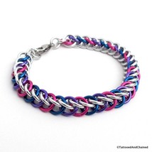 Bisexual pride bracelet, handmade half Persian 3 in 1 chainmail weave - £25.73 GBP