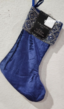 2pc Tahari Christmas Holiday Beaded Velvet Blue Stocking 22&quot; NEW - £45.09 GBP