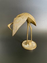 Vintage Mid Century Modern Solid Brass Crane Egret Sculpture Statue Figurine - $26.99