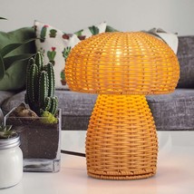 Farmhouse Table Lamp Vintage Bedside Nightstand Reading Desk Rattan Mushroom New - £35.96 GBP