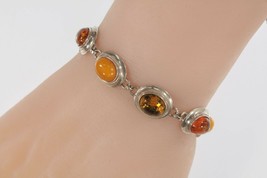 Eight Stone Multi Color Amber Statement Piece Sterling Silver Bracelet! - £202.44 GBP