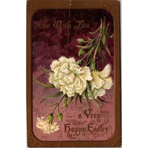Antique Embossed Happy Easter Postcard, White Flowers for Remembrance, Victorian - £9.10 GBP