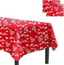 Valentines Day Tablecloth Plastic 60x120&quot; 2Pack Disposable Red Heart Rectangle - £10.82 GBP