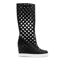 Summer perforation hole knee high boots height increasing women suede wedges hee - £163.55 GBP
