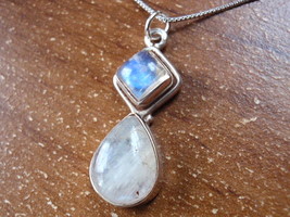 Moonstone Pendant Sterling Silver Square Teardrop Corona Sun Jewelry #57bk - £11.50 GBP