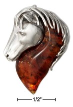 Sterling Silver Baltic Amber Horse Head Pendant - £114.01 GBP