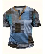 New Men&#39;s Vintage Denim Printed V-Neck Short Sleeve Fashion Regular Fit ... - £30.48 GBP