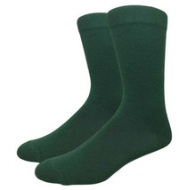 Solid Color Crew Cotton Dress Socks - Forest Green - £4.57 GBP