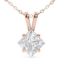 1 Carat Princess Diamond Solitaire Pendant Natural Treated 14K Rose Gold D SI1 - £1,463.03 GBP